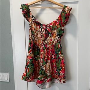 Commense Multi-Color Abstract Ruffle Mini Dress